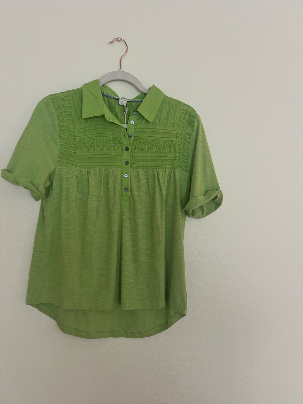 Sundance Green Pintuck Yoke Button-Up Blouse